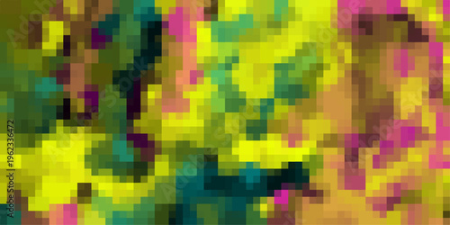 Vibrant Abstract Pixelated Mosaic Background with Yellow Green Pink and Teal Color Blending vector illustration