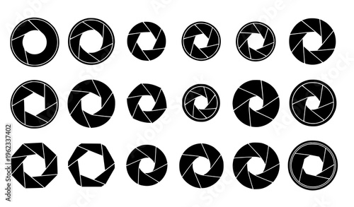 Lens Diaphragm Vector Icons – Camera Shutter Minimal Silhouettes