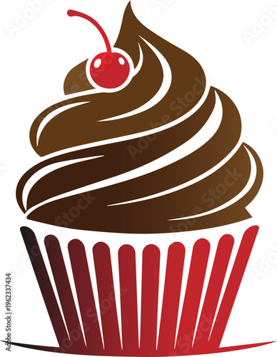 Chocolate cupcake icon, brown dessert, sweet treat, vector illustration