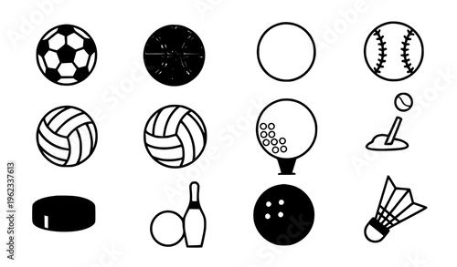 Sports Ball Icon Vector Set – Soccer, Basketball, Tennis, Baseball & More