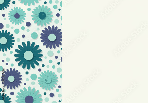 Paper cut style floral and circles pattern with copy space in blue and teal