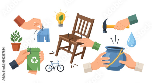 Sustainable Repair, Recycling, and Green Living Concepts: Mending Objects, Conserving Resources, and Eco-Friendly Solutions