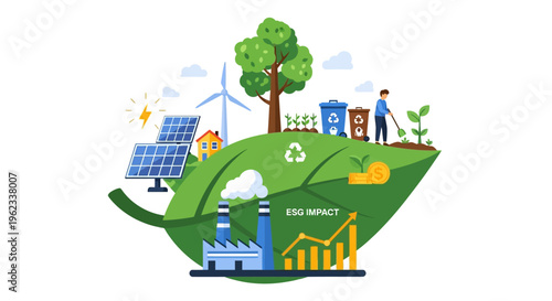 ESG Impact: Sustainable Development, Green Energy, and Environmental Future Illustration