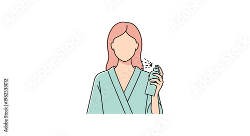 Woman in robe holding steamer in minimalistic line art for wellness branding
