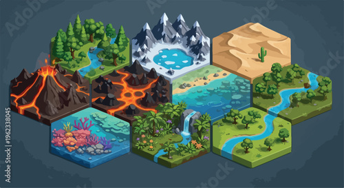 Isometric Hexagon Nature Biome Game Asset Set