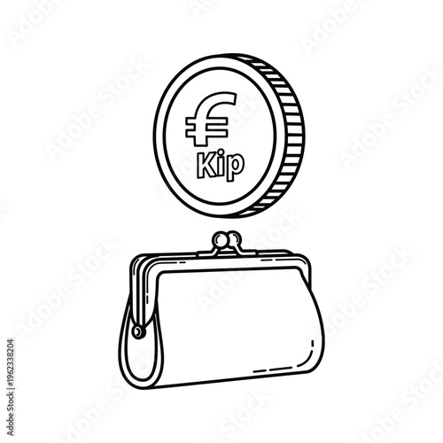Cambodian riel coin placed atop a purse illustration