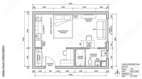 Detailed architectural blueprint of a modern residential or commercial building floor plan design