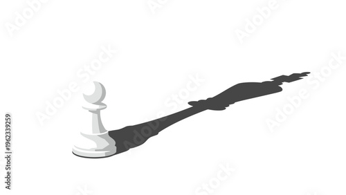 Ambition and leadership potential concept featuring a small chess pawn casting a shadow in the shape of a powerful king piece.