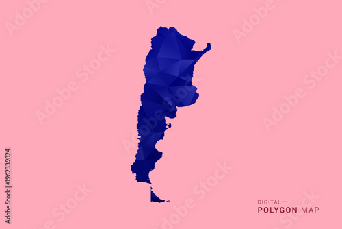 Argentina Map - Low poly polygon map in deep blue gradient on soft pink pastel background, modern minimal geometric design, clean digital vector illustration.