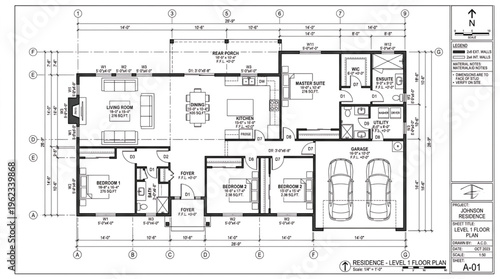 Detailed architectural house floor plan with measurements and room layout in CAD design format.