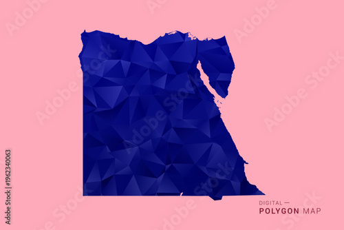 Egypt Map - Low poly polygon map in deep blue gradient on soft pink pastel background, modern minimal geometric design, clean digital vector illustration.