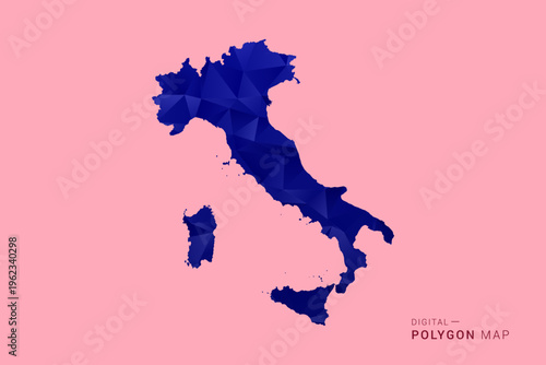 Italy Map - Low poly polygon map in deep blue gradient on soft pink pastel background, modern minimal geometric design, clean digital vector illustration.