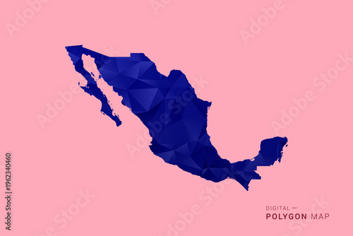 Mexico Map - Low poly polygon map in deep blue gradient on soft pink pastel background, modern minimal geometric design, clean digital vector illustration.