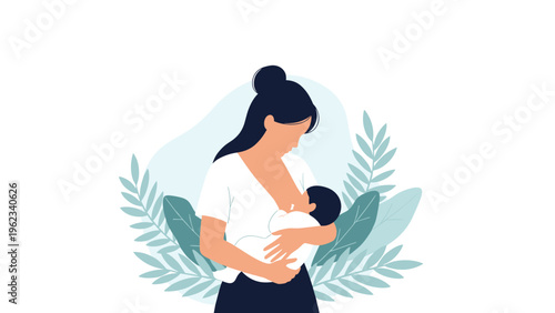 Loving mother gently breastfeeding her baby, symbolizing maternal care, natural nutrition, bonding, and infant health.