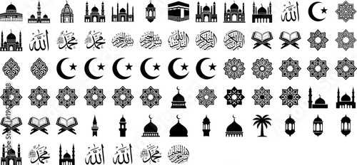 Collection of Islamic symbols and architecture icons for religious and cultural use.