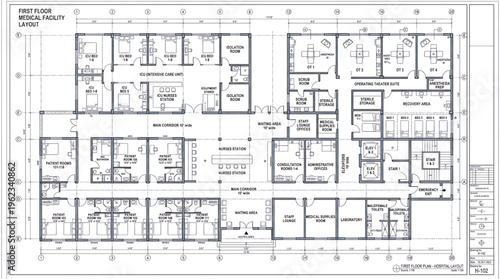 Detailed architectural blueprint or floor plan for construction or renovation projects in buildings