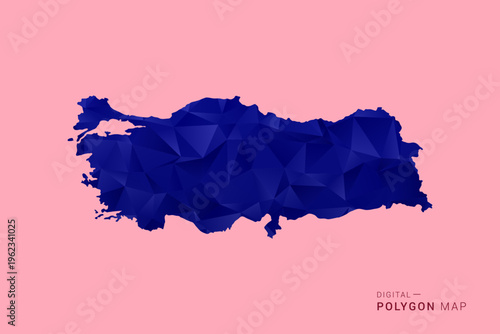 Turkey Map - Low poly polygon map in deep blue gradient on soft pink pastel background, modern minimal geometric design, clean digital vector illustration.