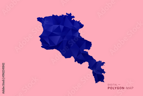 Armenia Map - Low poly polygon map in deep blue gradient on soft pink pastel background, modern minimal geometric design, clean digital vector illustration.