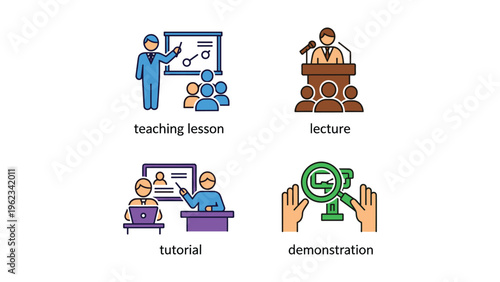 Illustrations depicting various methods of educational instruction and engagement