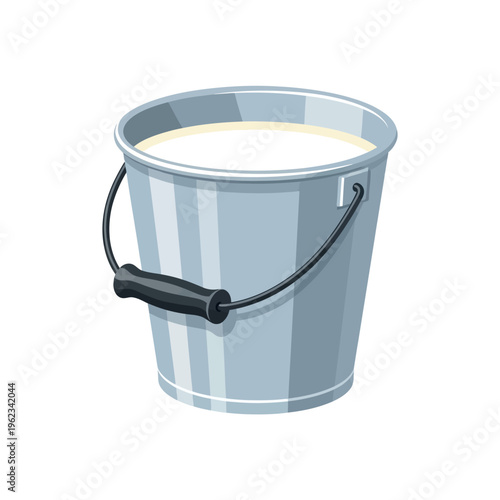 Metal Bucket Filled with Fresh White Milk Illustration