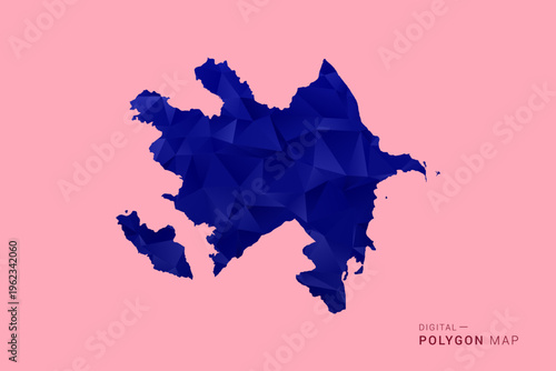 Azerbaijan Map - Low poly polygon map in deep blue gradient on soft pink pastel background, modern minimal geometric design, clean digital vector illustration.