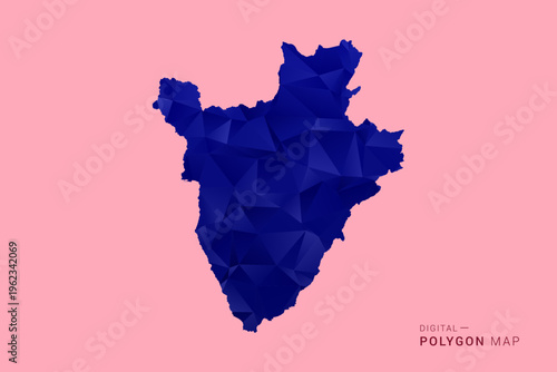 Burundi Map - Low poly polygon map in deep blue gradient on soft pink pastel background, modern minimal geometric design, clean digital vector illustration.