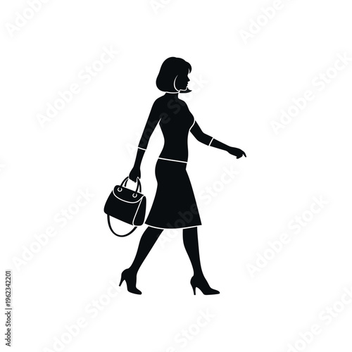 Elegant Business Woman Silhouette Walking with Handbag
