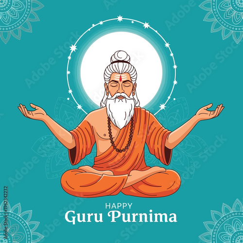 Guru Purnima: Indian Sage Meditating in Lotus Pose, Spiritual Enlightenment, Guru Devotion