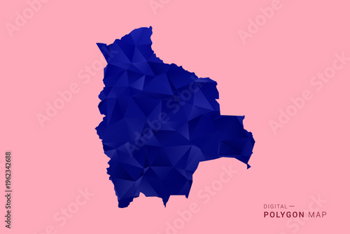 Bolivia Map - Low poly polygon map in deep blue gradient on soft pink pastel background, modern minimal geometric design, clean digital vector illustration.