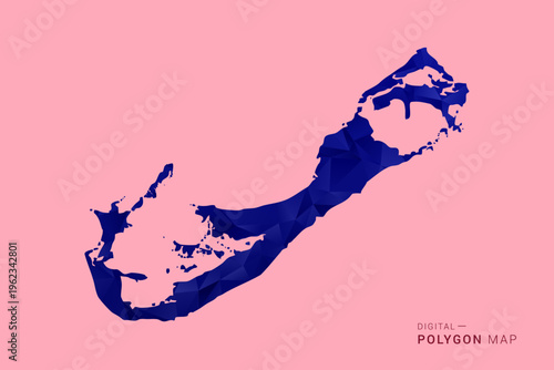 Bermuda Map - Low poly polygon map in deep blue gradient on soft pink pastel background, modern minimal geometric design, clean digital vector illustration.