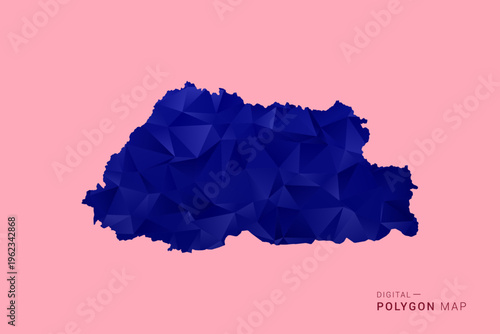 Bhutan Map - Low poly polygon map in deep blue gradient on soft pink pastel background, modern minimal geometric design, clean digital vector illustration.
