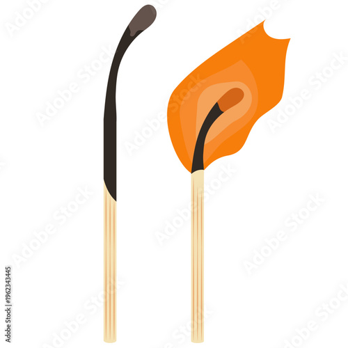 burnt match stick, used matchstick.