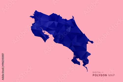 Costa Rica Map - Low poly polygon map in deep blue gradient on soft pink pastel background, modern minimal geometric design, clean digital vector illustration.