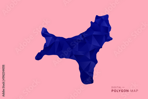 Christmas Island Map - Low poly polygon map in deep blue gradient on soft pink pastel background, modern minimal geometric design, clean digital vector illustration.