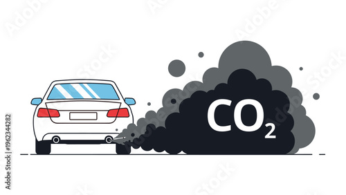 Car emitting thick black exhaust smoke with the label "CO2", powerfully symbolizing severe air pollution, harmful carbon emissions, and environmental damage.
