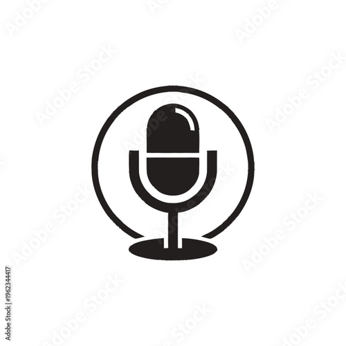 Black Microphone Icon Inside Circle.