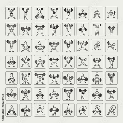 dumbbell workout icons, home exercise illustrations
