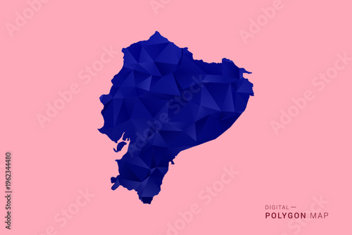 Ecuador Map - Low poly polygon map in deep blue gradient on soft pink pastel background, modern minimal geometric design, clean digital vector illustration.