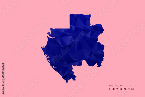 Gabon Map - Low poly polygon map in deep blue gradient on soft pink pastel background, modern minimal geometric design, clean digital vector illustration.