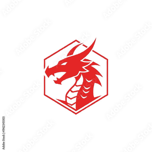 Red dragon head in hexagon shape.