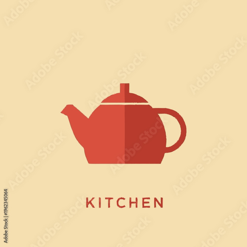 Red Teapot Icon Kitchen Utensil Illustration.
