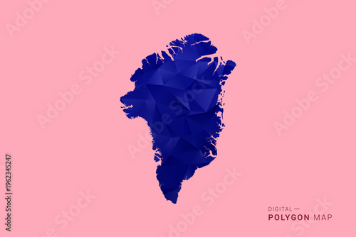 Slika na platnu Greenland Map - Low poly polygon map in deep blue gradient on soft pink pastel background, modern minimal geometric design, clean digital vector illustration