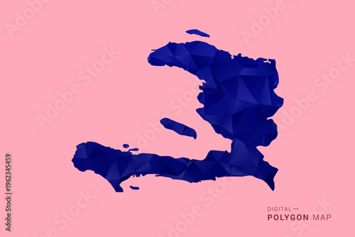 Haiti Map - Low poly polygon map in deep blue gradient on soft pink pastel background, modern minimal geometric design, clean digital vector illustration.