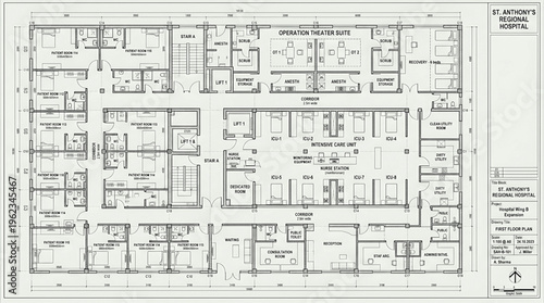 Detailed architectural blueprint or floor plan for construction, design, and planning purposes.