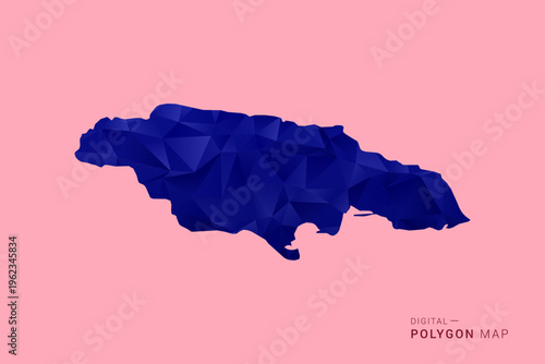 Jamaica Map - Low poly polygon map in deep blue gradient on soft pink pastel background, modern minimal geometric design, clean digital vector illustration.