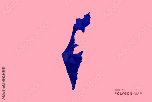 Palestine Map - Low poly polygon map in deep blue gradient on soft pink pastel background, modern minimal geometric design, clean digital vector illustration.