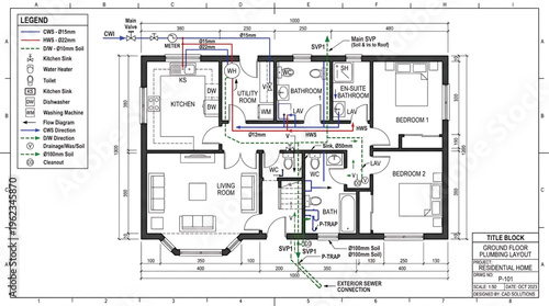 Detailed architectural floor plan with CAD design and measurements for construction and renovation projects