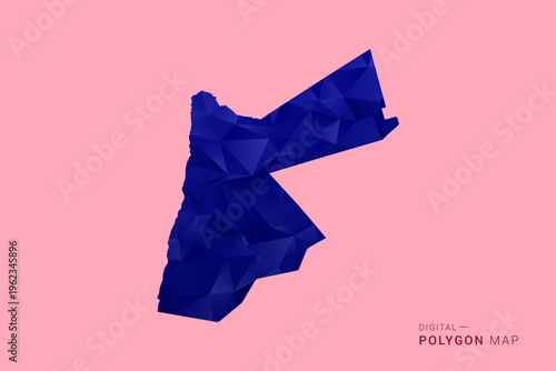 Jordan Map - Low poly polygon map in deep blue gradient on soft pink pastel background, modern minimal geometric design, clean digital vector illustration.