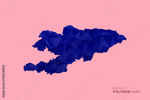 Kyrgyzstan Map - Low poly polygon map in deep blue gradient on soft pink pastel background, modern minimal geometric design, clean digital vector illustration.