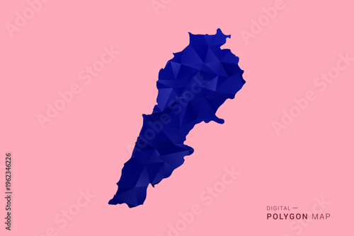 Lebanon Map - Low poly polygon map in deep blue gradient on soft pink pastel background, modern minimal geometric design, clean digital vector illustration.